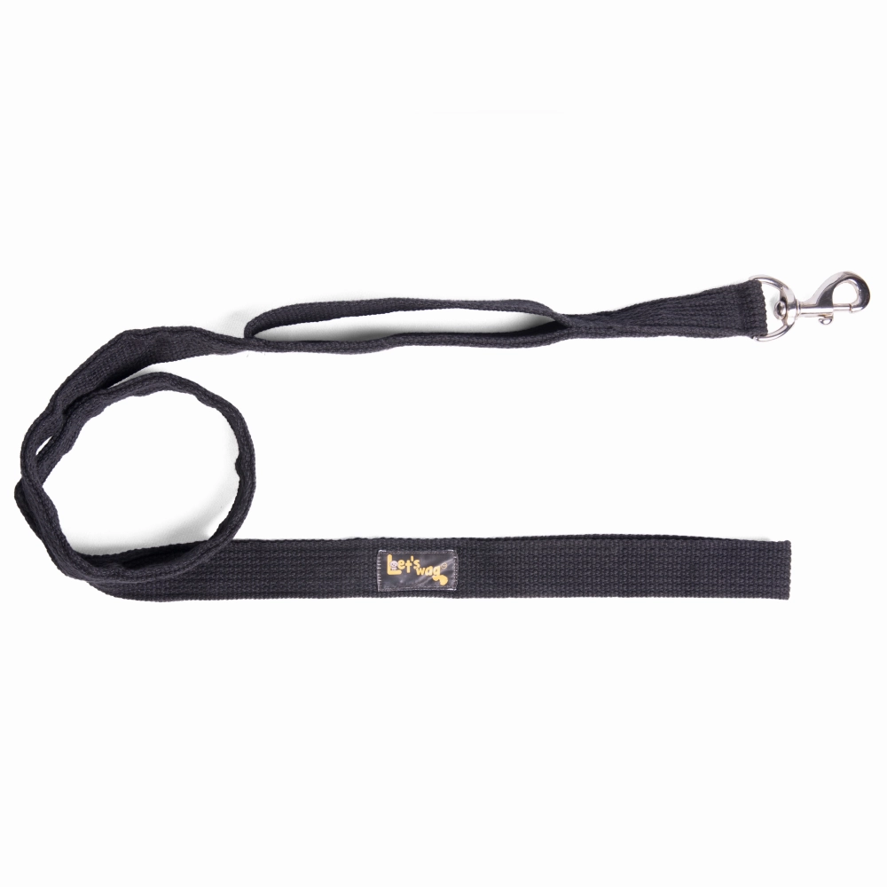 Let's Wag Double Handle Fabric Leash for Dogs (Black)