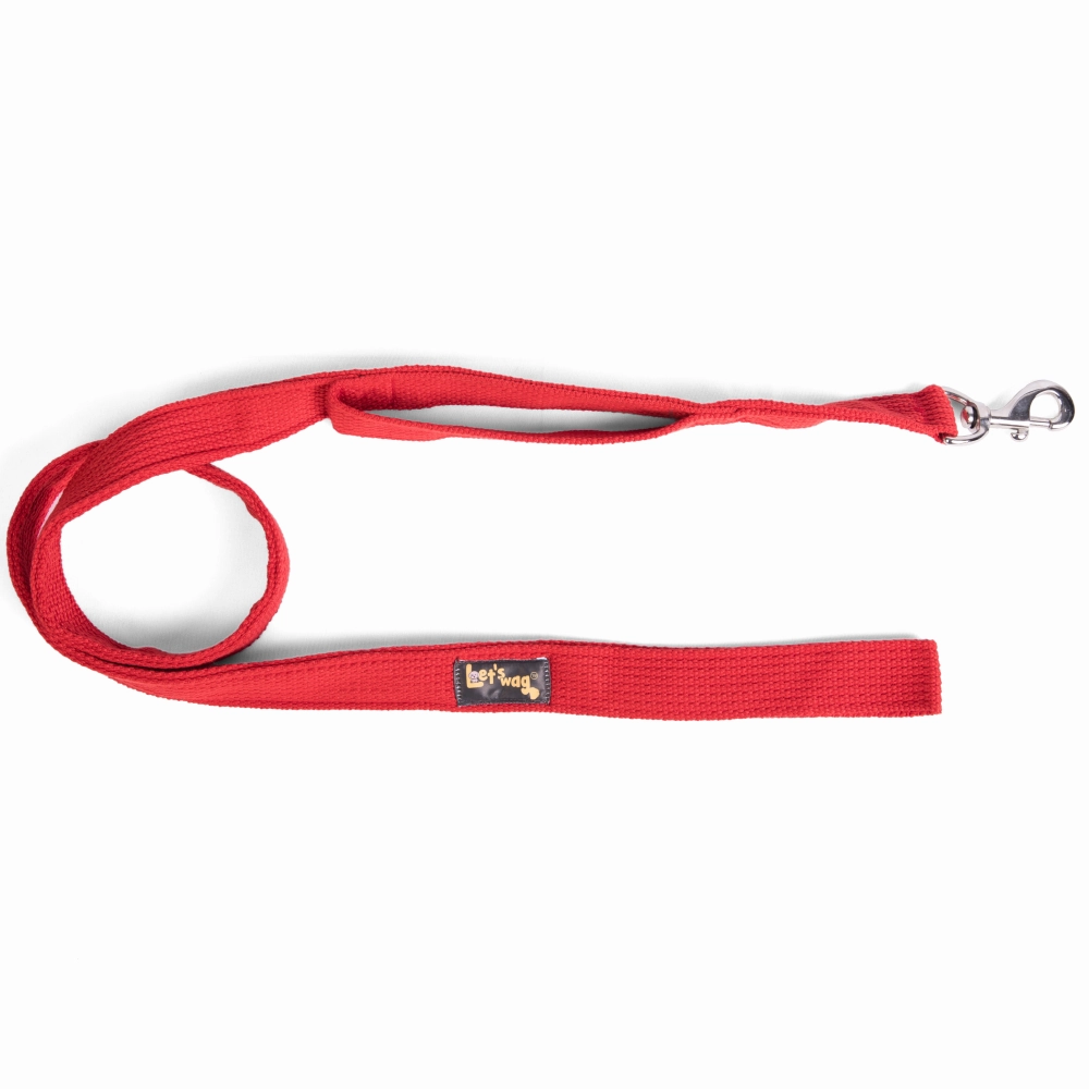 Let's Wag Double Handle Fabric Leash for Dogs (Red)