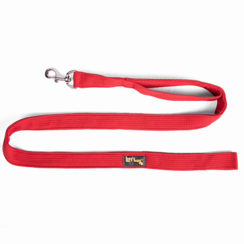 Let's Wag Double Handle Fabric Leash for Dogs (Red)
