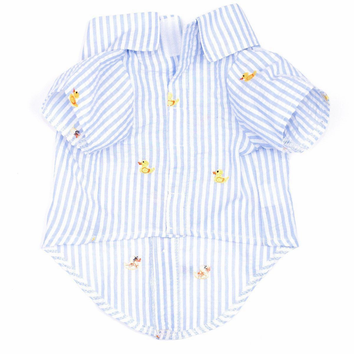 Light Blue Stripe Rubber Duck Woven Dog Shirt