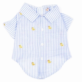 Light Blue Stripe Rubber Duck Woven Dog Shirt