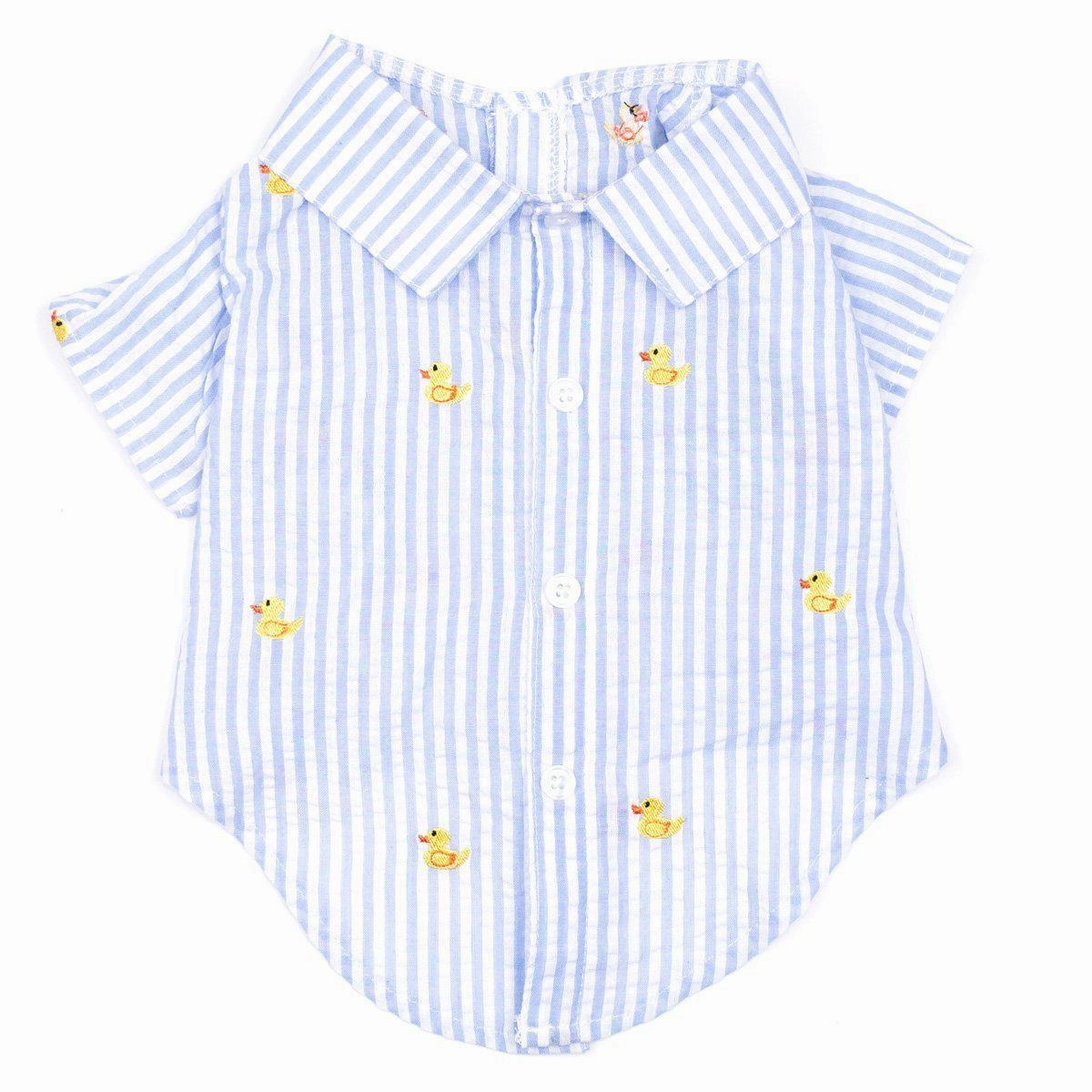 Light Blue Stripe Rubber Duck Woven Dog Shirt