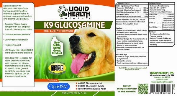 Liquid Health Pets K9 Glucosamine Supplement For Dogs