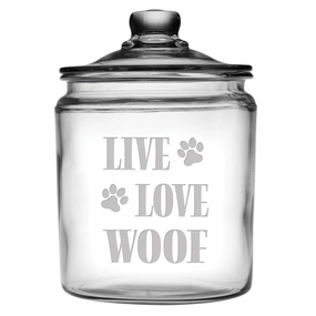 Live Love Woof Glass Dog Treat Jar