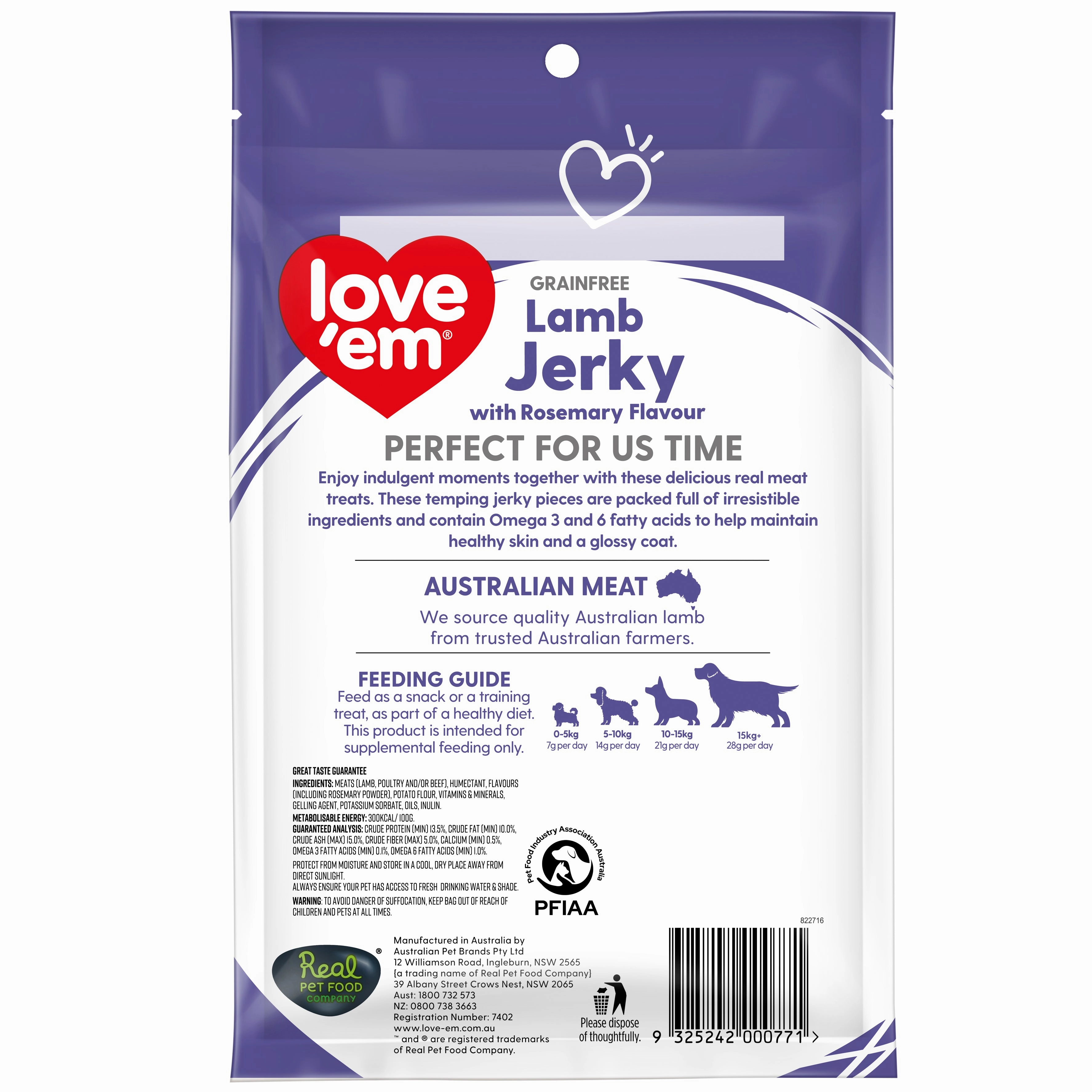 love em - Lamb Jerky with Rosemary Flavour Grain Free Dog Treat (200g)