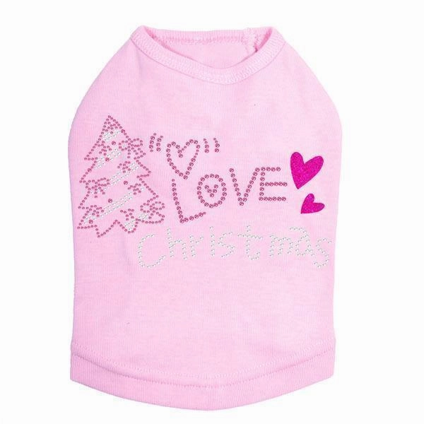 Love Pink Christmas Rhinestone Dog Tank
