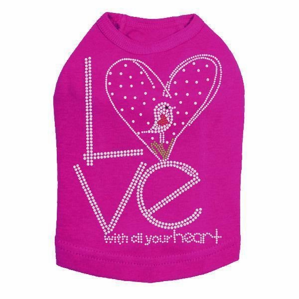 Love With All Your Heart Love Bird Rhinestone Dog Tank