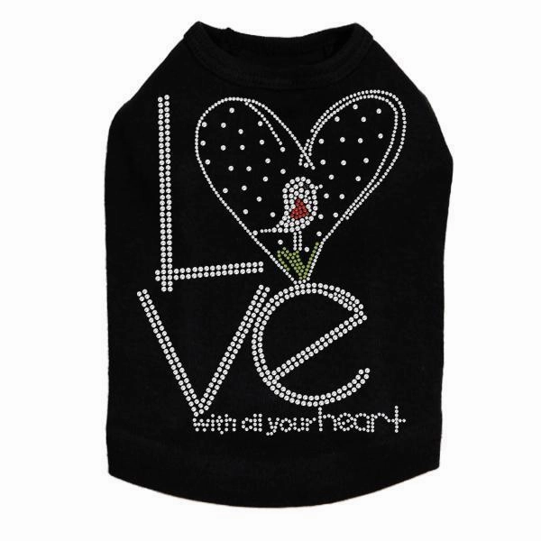 Love With All Your Heart Love Bird Rhinestone Dog Tank