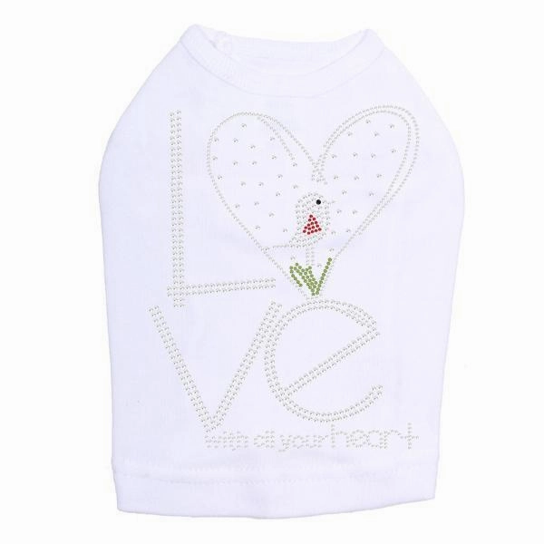 Love With All Your Heart Love Bird Rhinestone Dog Tank