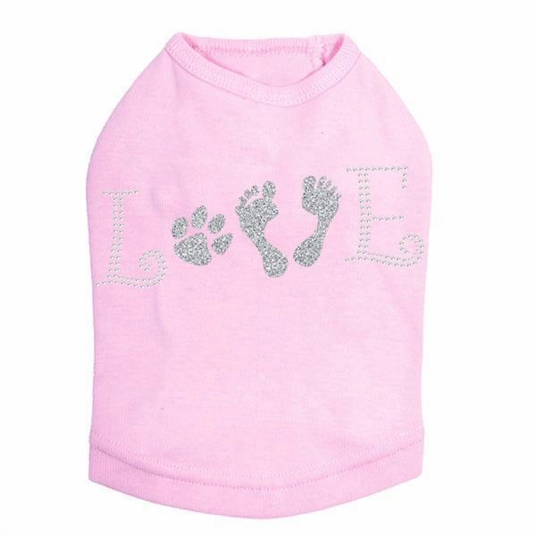 Love With Paw And Feet Rhinestone Dog Tank