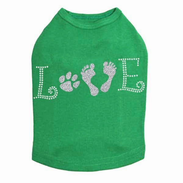 Love With Paw And Feet Rhinestone Dog Tank