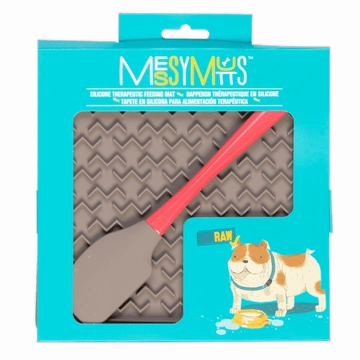 Messy Mutts Silicone Therapeutic Dog Lick Mat with Silicone Spatula in Grey