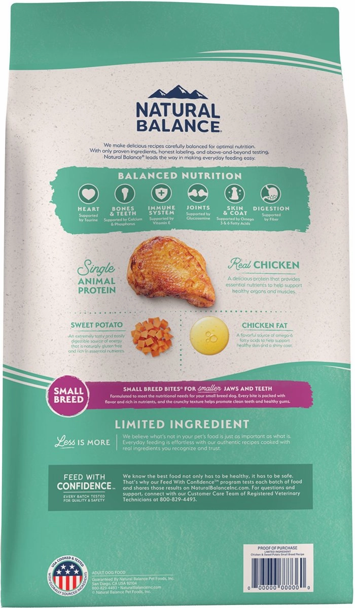 Natural Balance L.I.D. Limited Ingredient Diets Grain Free Adult Sweet Potato & Chicken Small Breed Bites Dry Dog Food