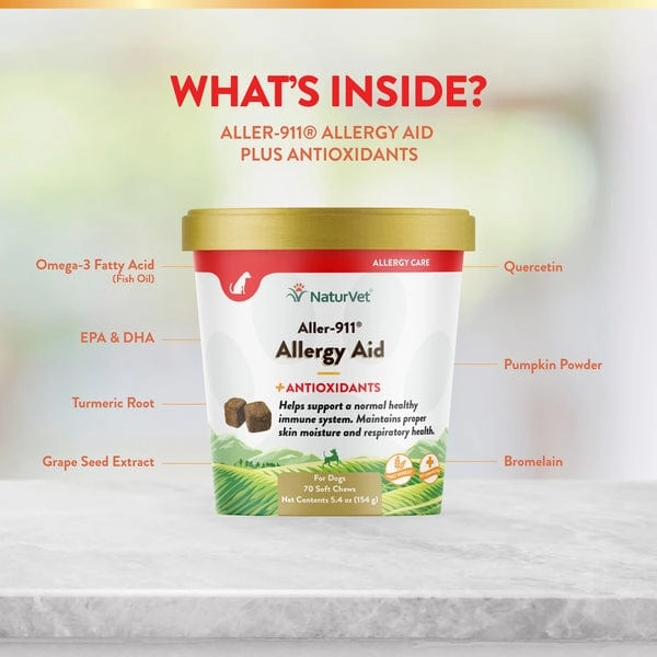 NaturVet Aller-911 Allergy Aid plus Antioxidants Soft Chews For Dogs