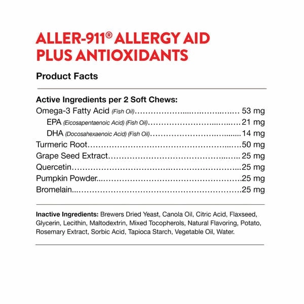 NaturVet Aller-911 Allergy Aid plus Antioxidants Soft Chews For Dogs