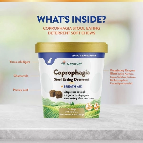 NaturVet Coprophagia Stool Eating Deterrent plus Breath Aid Soft Chews for Dogs