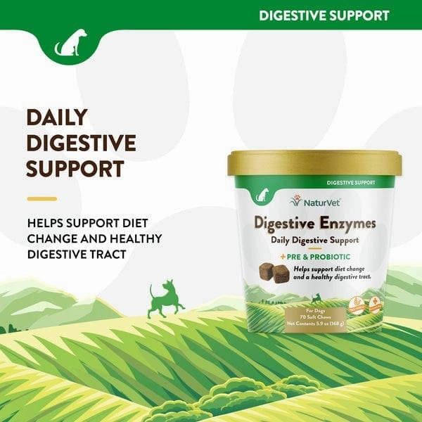 NaturVet Digestive Enzymes Plus Prebiotics & Probiotics Soft Chews for Dogs