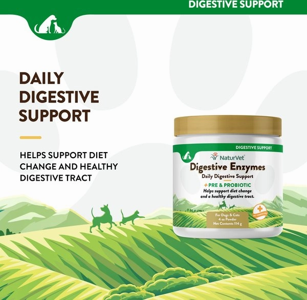 NaturVet Digestive Enzymes Powder Plus Pre & Probiotics for Dogs and Cats