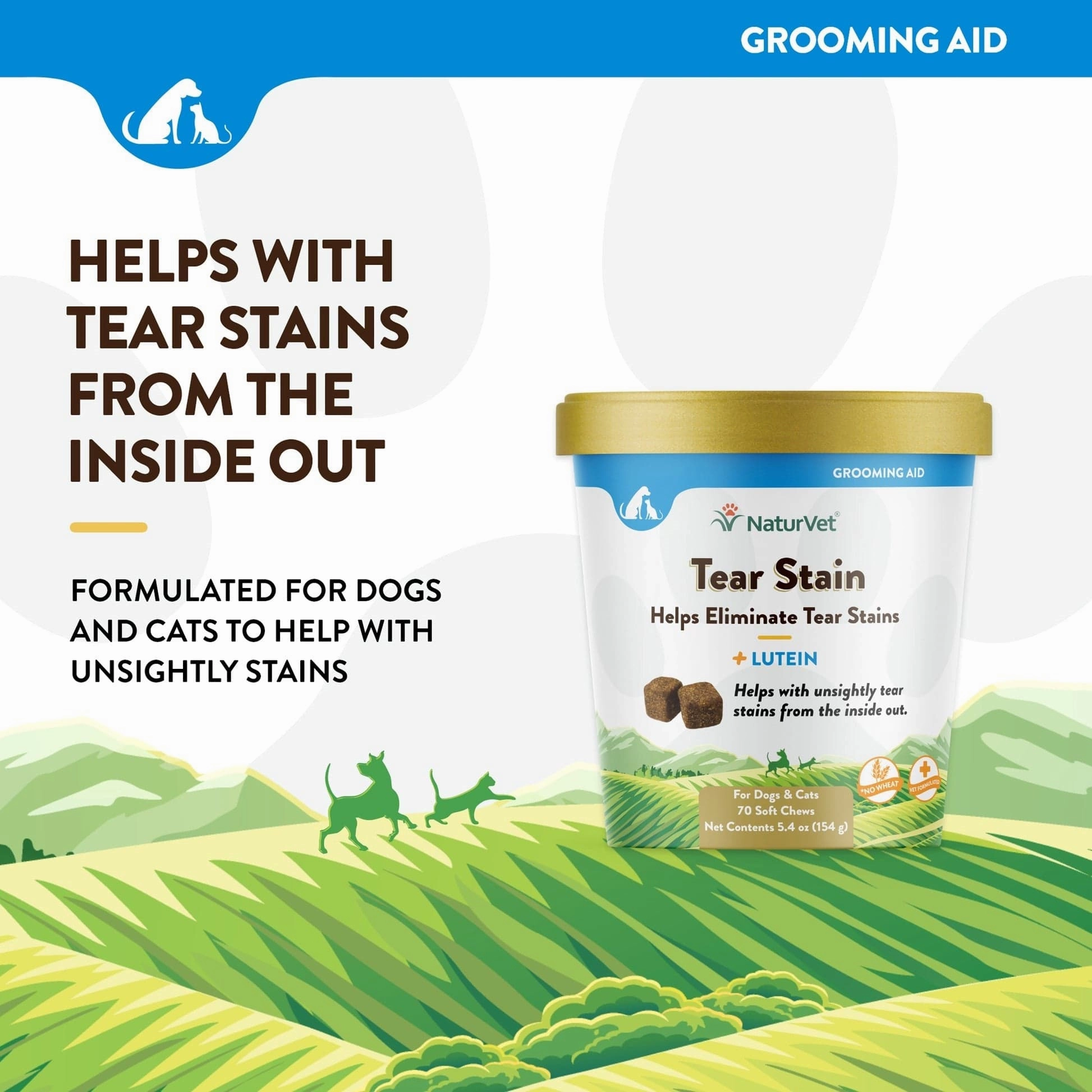 NaturVet Tear Stain Supplement with Lutein Soft Chews For Dogs & Cats