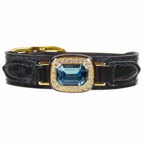 Octagon Collection Dog Collar Black Patent/Indian Sapphire/Gold