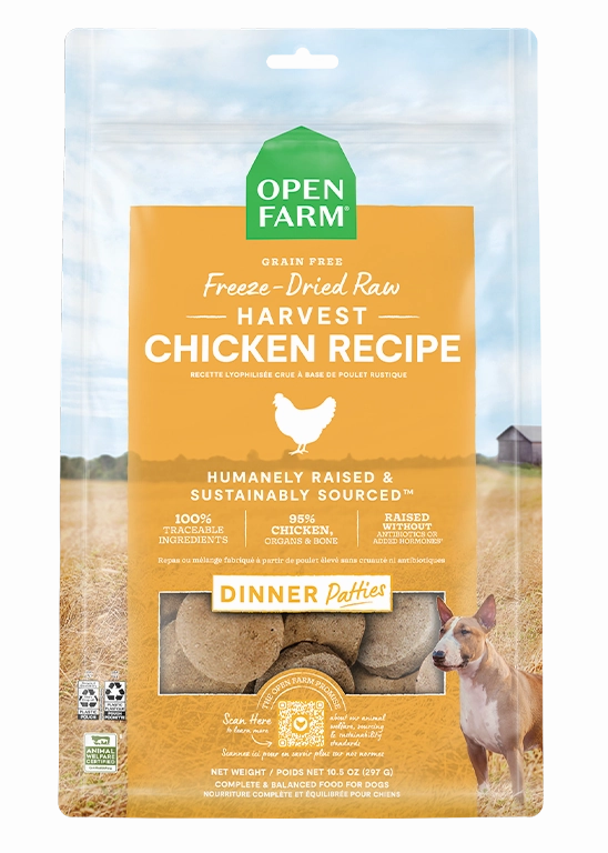 Open Farm Grain Free Harvest Chicken Recipe Freeze Dried Raw Dog Food Patties