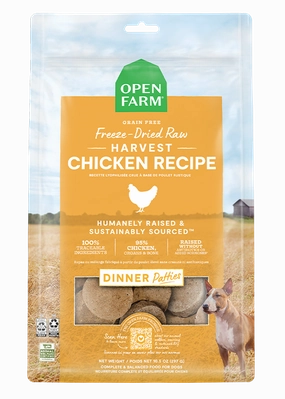 Open Farm Grain Free Harvest Chicken Recipe Freeze Dried Raw Dog Food Patties