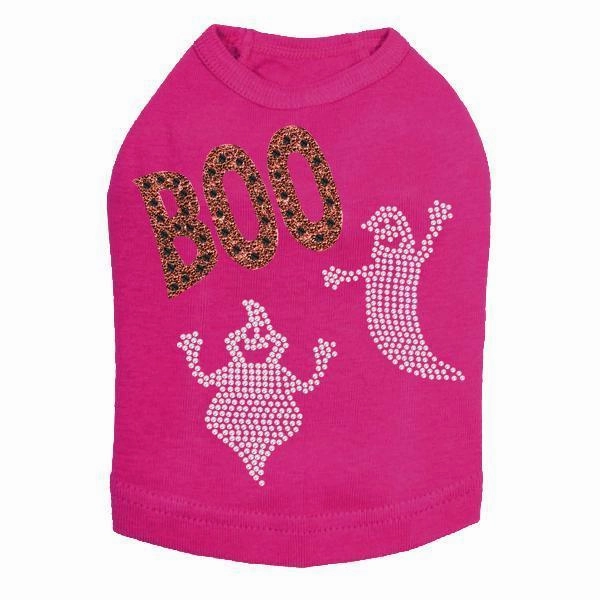 Orange Glitter Boo With Rhinestone Ghost Dog Tank