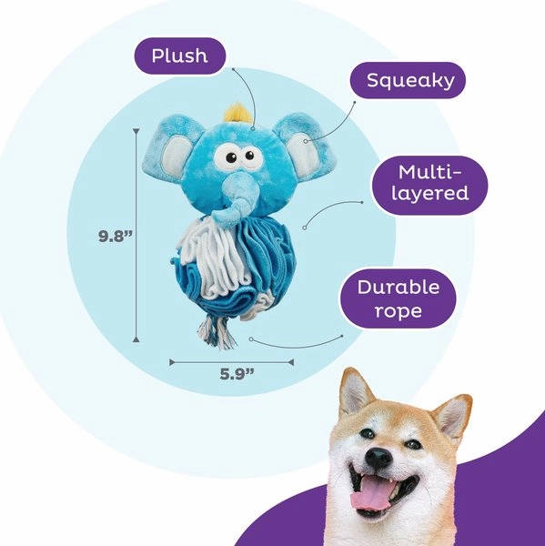 Outward Hound Stuff N' Snuffle Squeaky Plush Elephant Snuffle Ball Puzzle Toy for Dogs