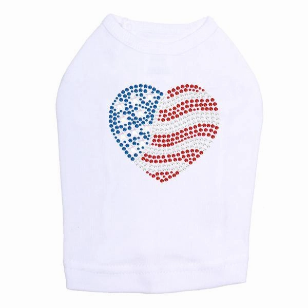 Patriotic Heart #2 Rhinestone Dog Tank