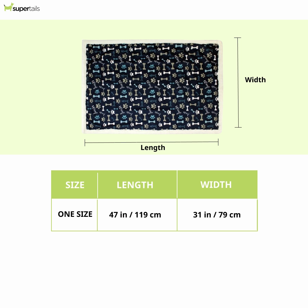 Pawpourri Printed Navy Bone, Paw and Woof Blanket for Dogs and Cats