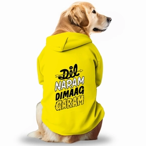 Pawsindia Dil Naram Dimag Garam Hoodie for Dogs (Yellow)