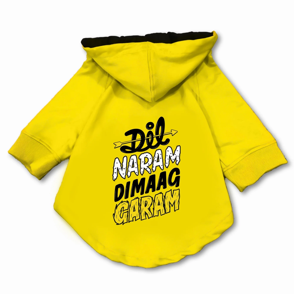 Pawsindia Dil Naram Dimag Garam Hoodie for Dogs (Yellow)