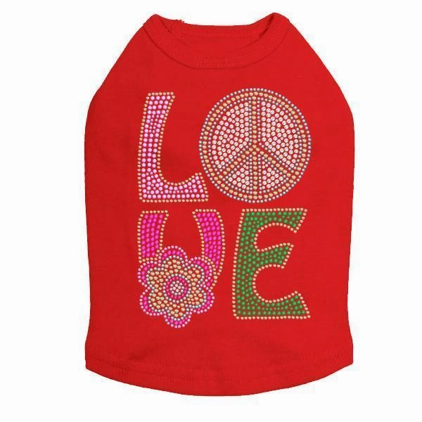 Peace And Love Rhinestone Dog Tank