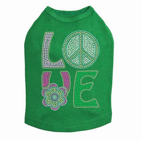 Peace And Love Rhinestone Dog Tank