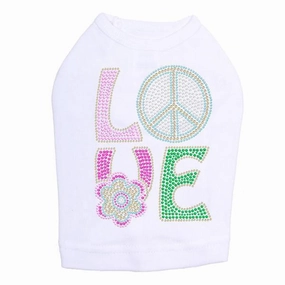 Peace And Love Rhinestone Dog Tank