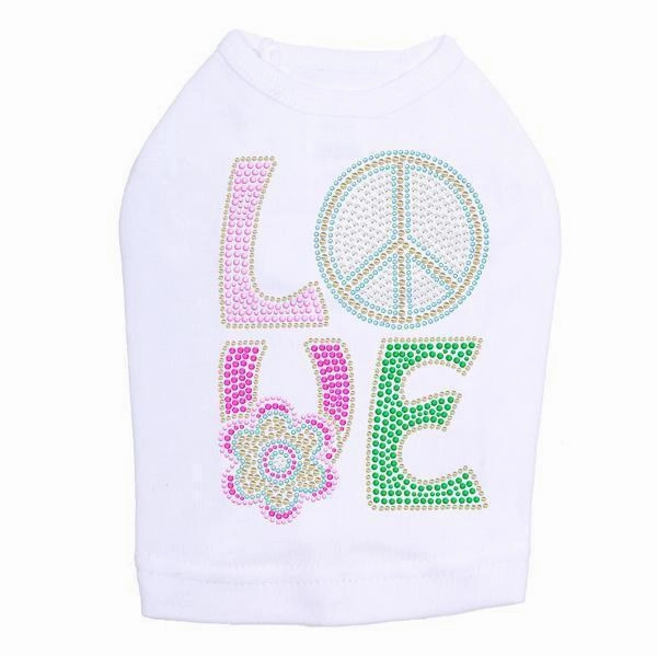 Peace And Love Rhinestone Dog Tank