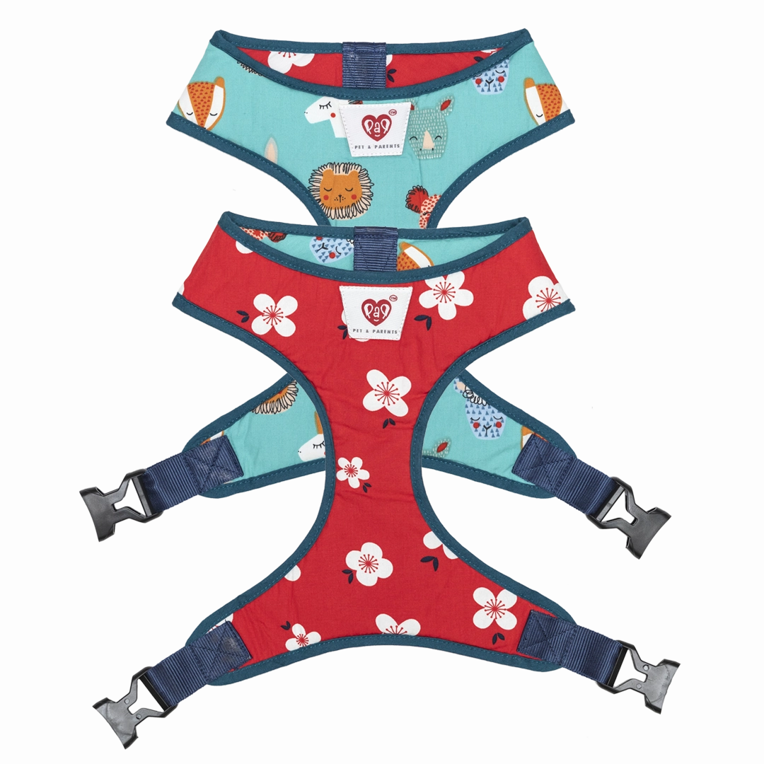 Pet And Parents Floral Cartoon Reversible Harness for Dogs