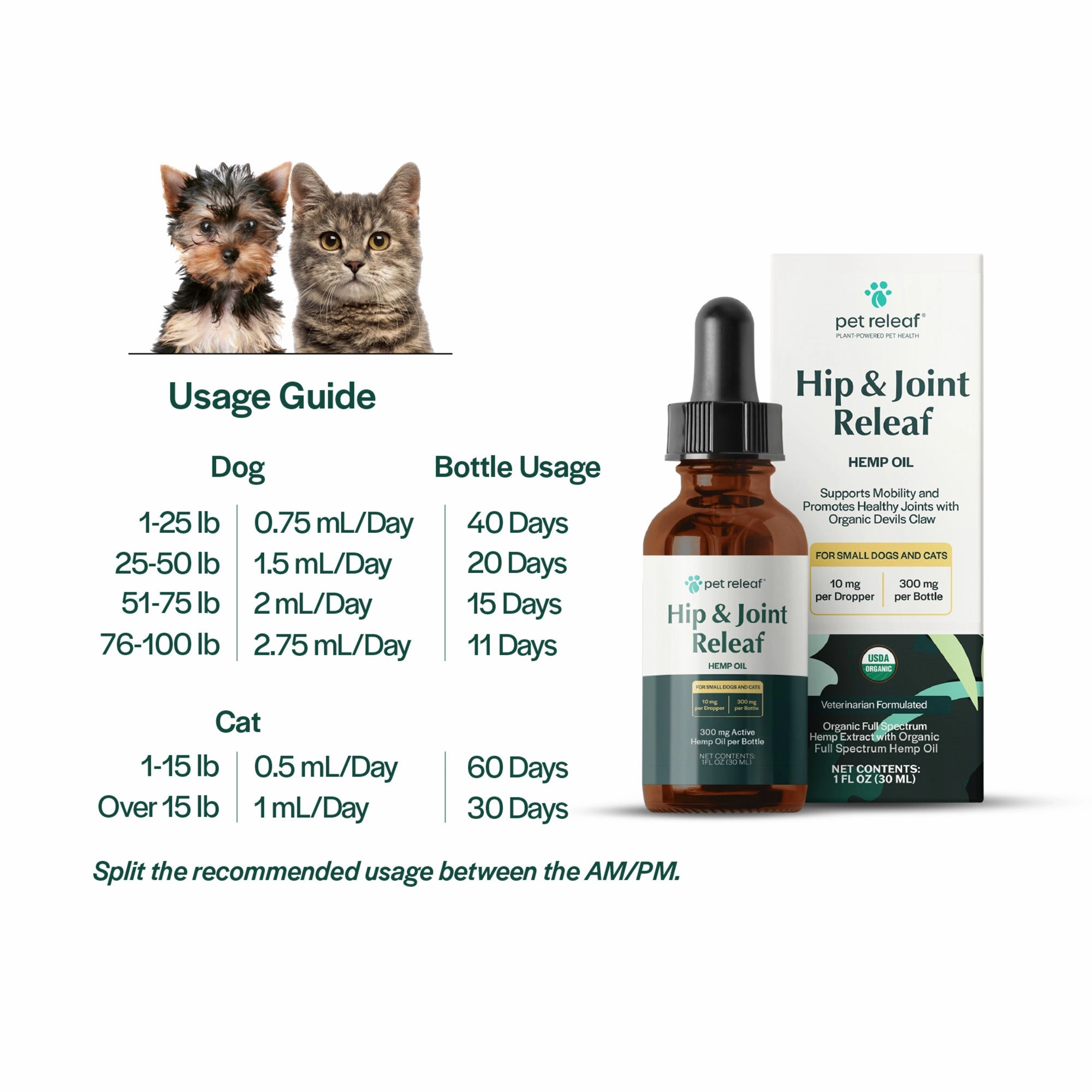 Pet Releaf Hip & Joint Releaf 300mg Hemp Oil for Dogs & Cats