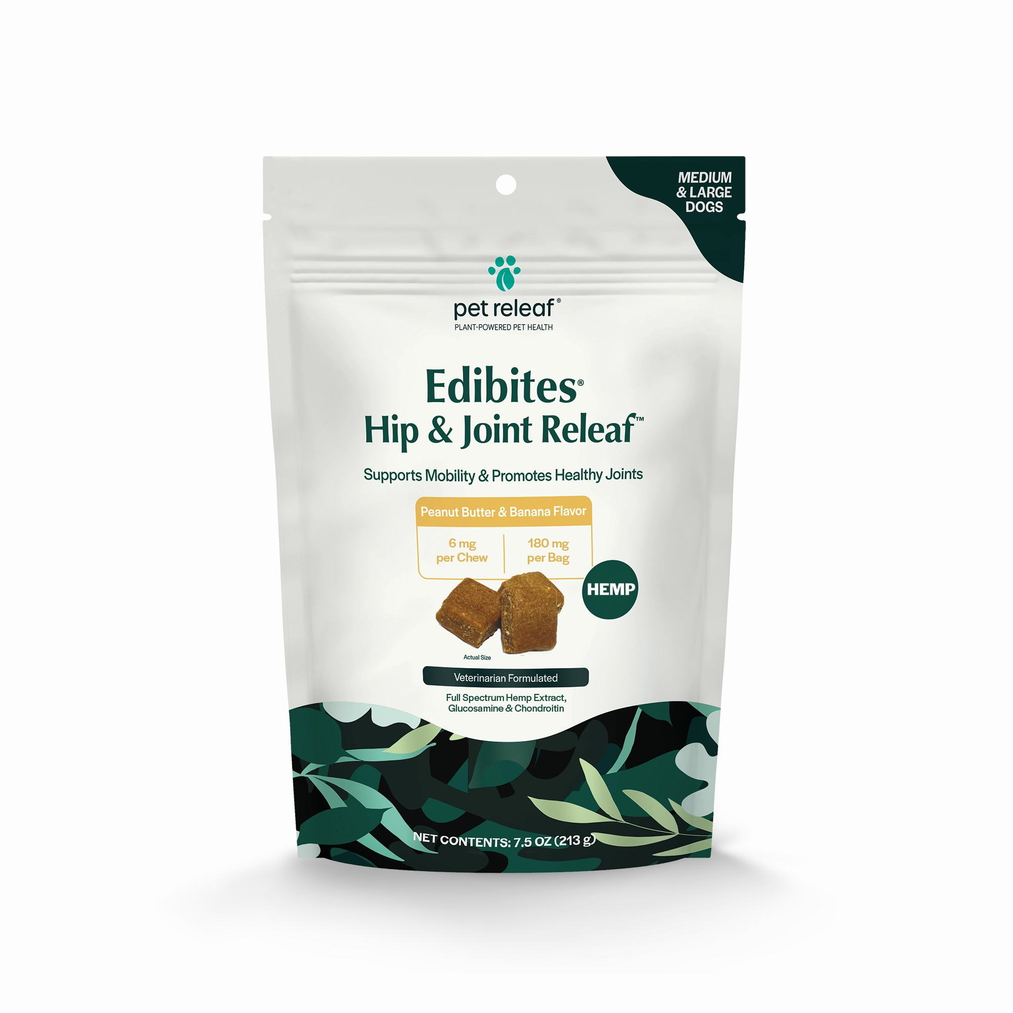Pet Releaf Hip & Joint Releaf Edibites Peanut Butter & Banana Flavor for Medium & Large Dogs