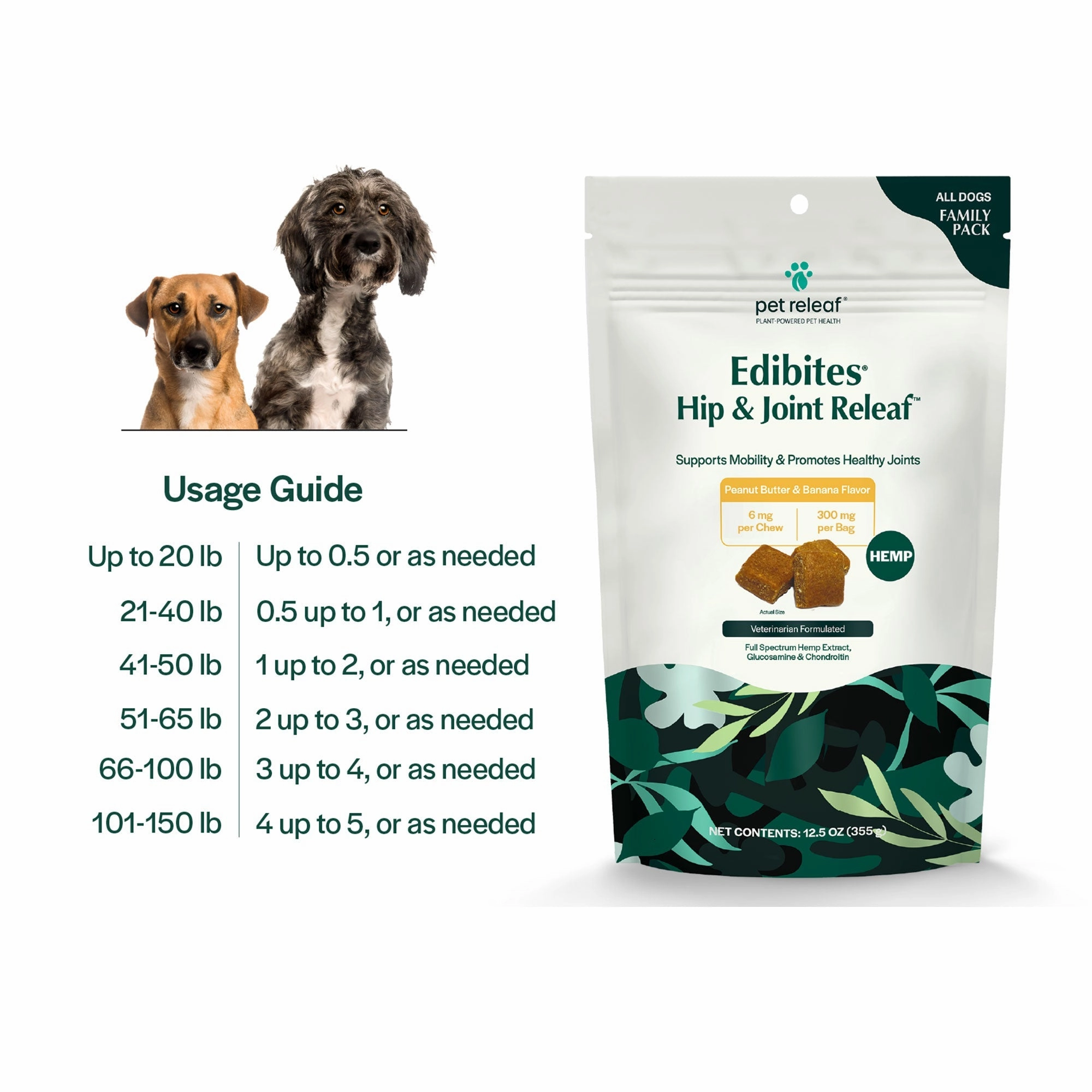 Pet Releaf Hip & Joint Releaf Family Size Edibites Peanut Butter & Banana Flavor for Dogs