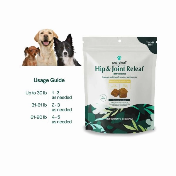Pet Releaf Hip & Joint Releaf Travel Size Edibites Peanut Butter & Banana Flavor for Dogs