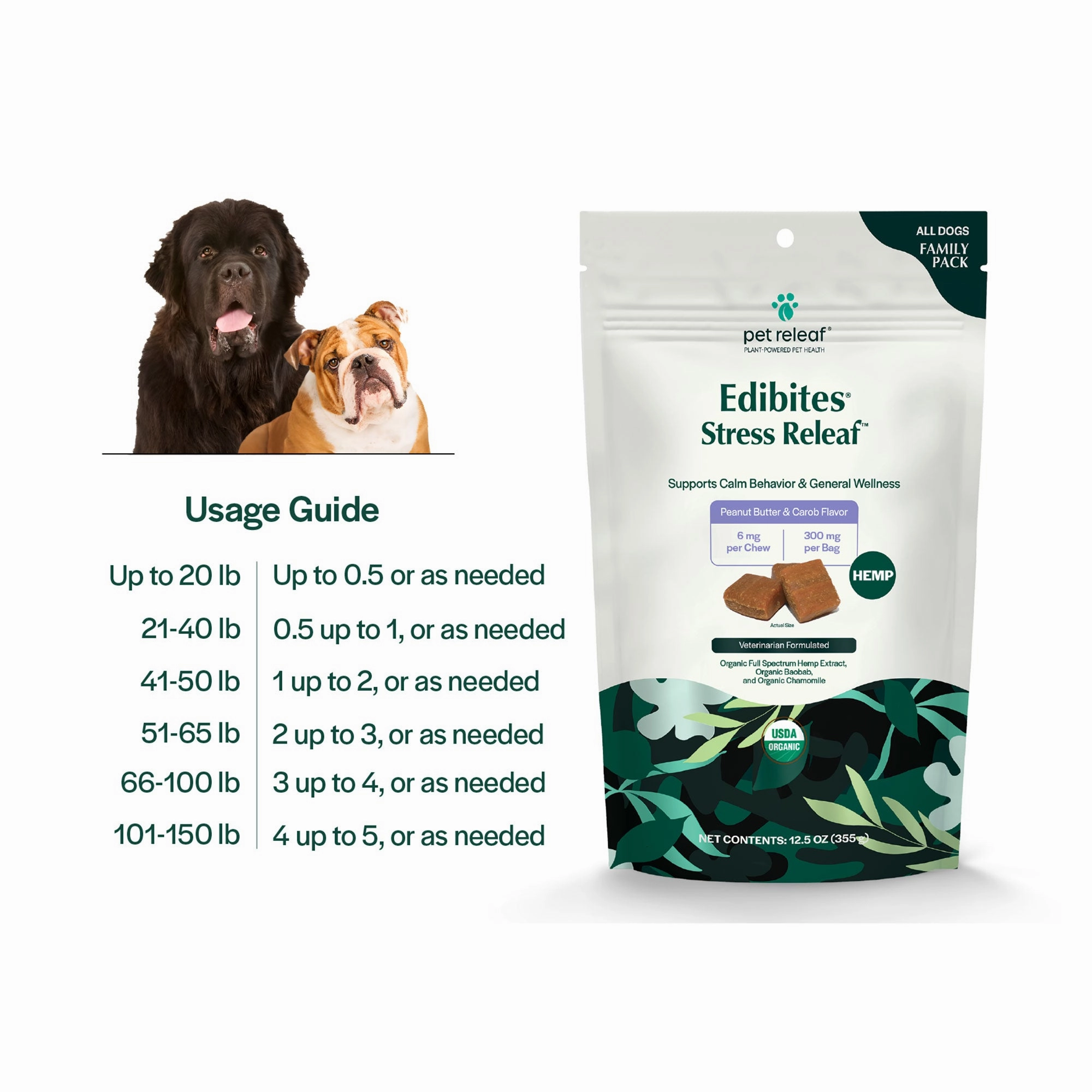 Pet Releaf Stress Releaf Family Size Edibites Peanut Butter & Carob Flavor for Dogs