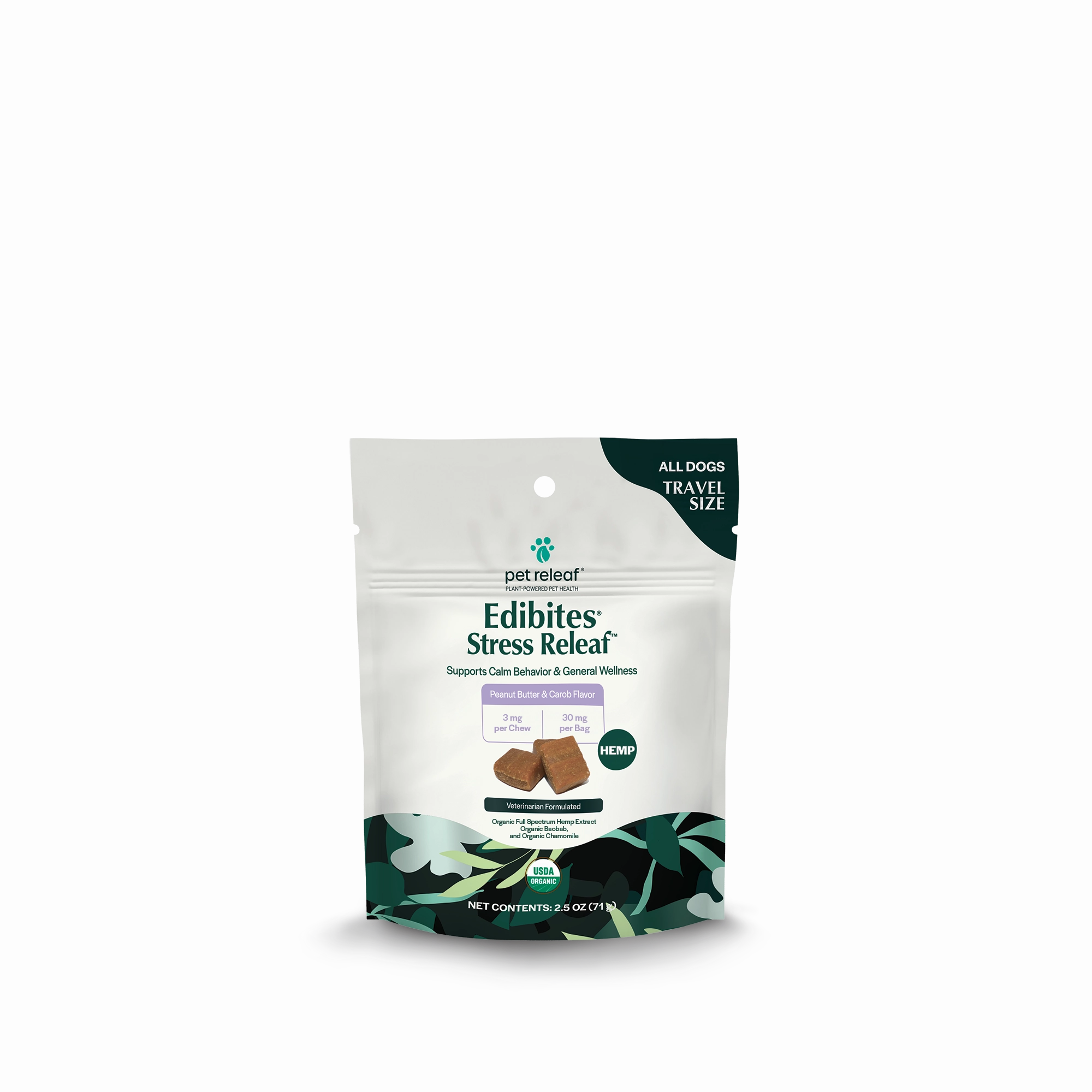 Pet Releaf Stress Releaf Travel Size Edibites Peanut Butter & Carob Flavor for Dogs