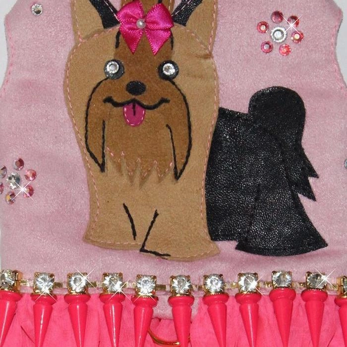 Pink Berry Yorkie Art Ruffle Dog Harness Dress