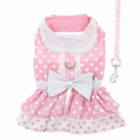 Pink Polka Dot And Lace Dog Dress With Matching Leash