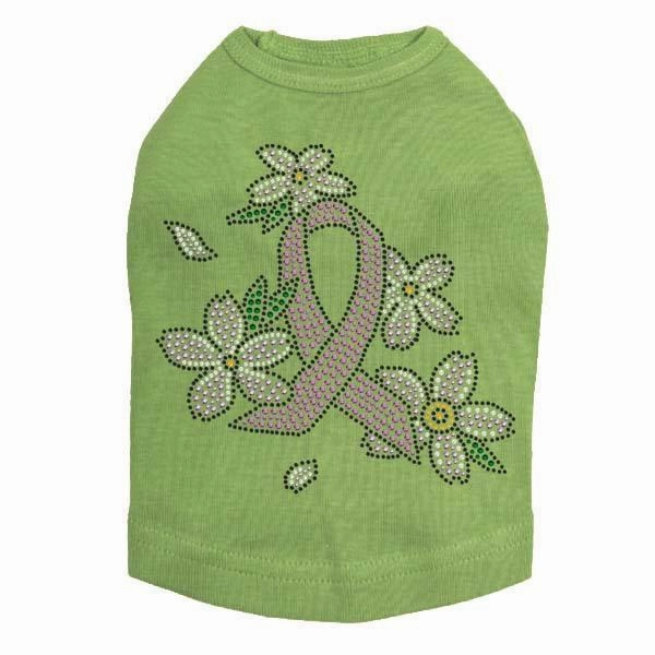 Pink Ribbon With Flowers Rhinestone Dog Tank