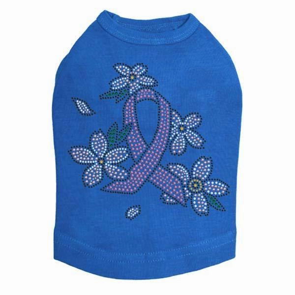 Pink Ribbon With Flowers Rhinestone Dog Tank