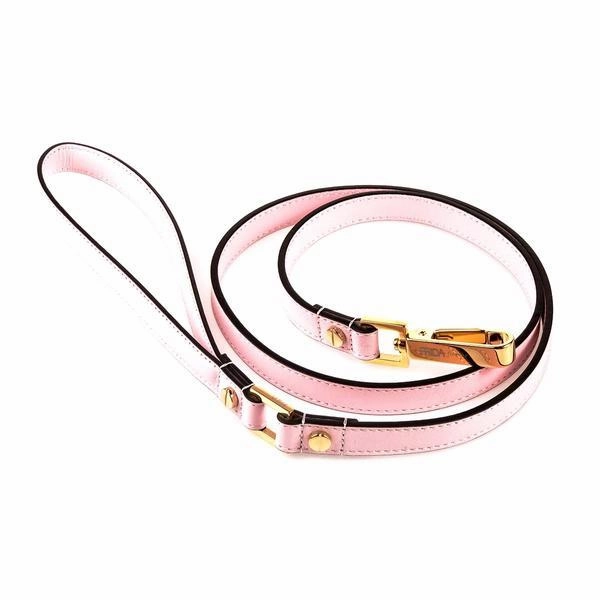 Plain Leather Dog Harness/Leash Set Light Pink Medium