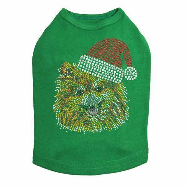 Pomeranian Santa Rhinestone Dog Tank