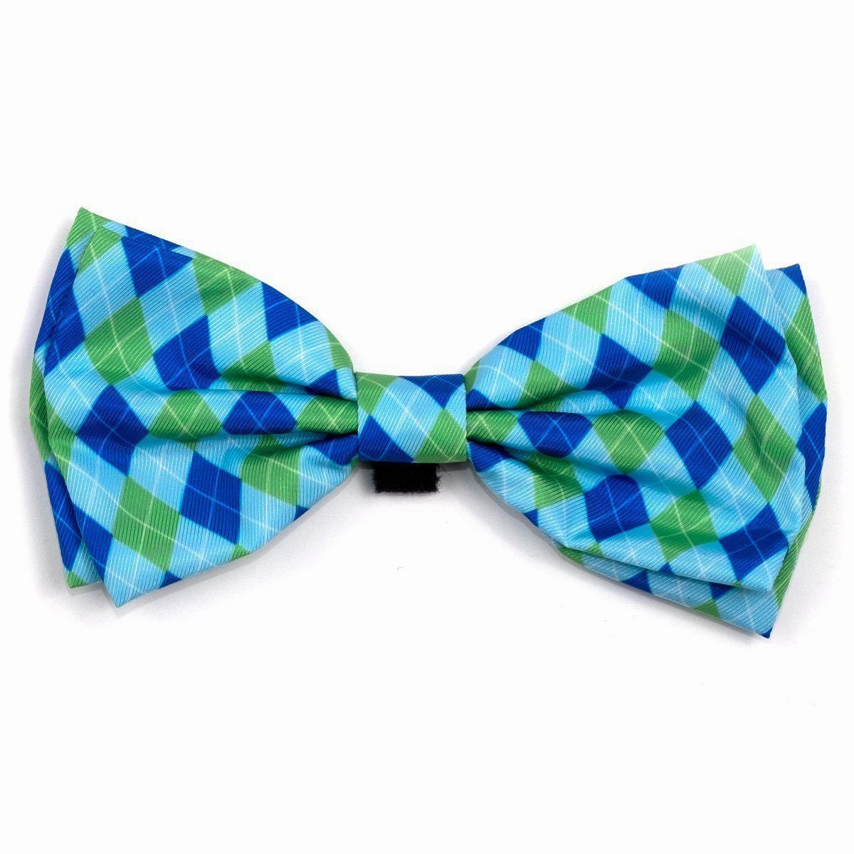 Preppy Argyle Dog Bow Tie Blue
